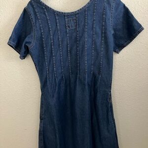 Chambray Denim Pin Tuck Bodice Midi Dress (M) with Scoop Neck by Olive Blues